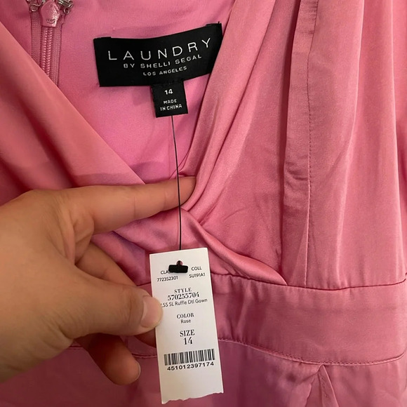 Laundry by Shelli Segal Ruffled Satin Dress In Rose Pink Size 14 NWT - Picture 5 of 13